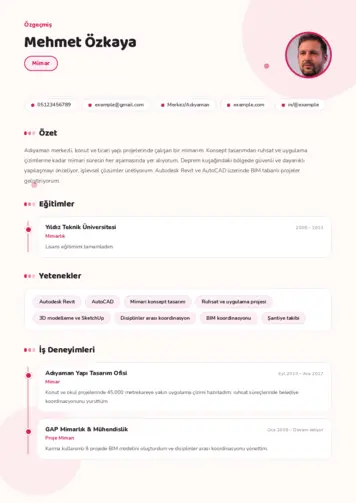 Mimar Cv Örnekleri cv indir